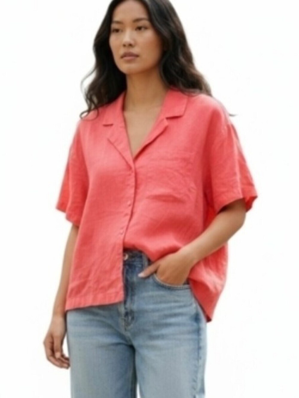 NWT A NEW DAY Coral Button-Up Blouse.Size XXL, 55% Linen